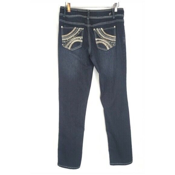 Absolutely Famous Skinny Jeans Women Size 8 Dark Wash Stretch Embroidered Pocket - Picture 2 of 5